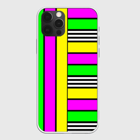 Чехол для iPhone 12 Pro с принтом полосатый неоновый модный узор в Новосибирске, силикон | область печати: задняя сторона чехла, без боковых панелей | Тематика изображения на принте: желтый неоновый | молодежный | неон | неоновый | неоновый зеленый | полосатый | разноцветный | розовый неоновый