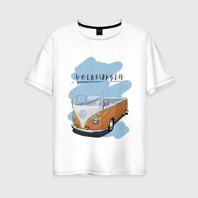 Женская футболка хлопок Oversize с принтом VW Transporter в Новосибирске, 100% хлопок | свободный крой, круглый ворот, спущенный рукав, длина до линии бедер
 | retrocar | volkswagen | vw | авто | автобус | винтаж | вольксваген | вольцваген | машины | ретрокар | транспортер | фольксваген | фольцваген