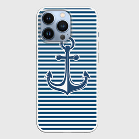 Чехол для iPhone 13 Pro с принтом Тельняшка с якорем в Новосибирске,  |  | anchor | marine | vest | vest with anchor | морская | тельняшка | тельняшка с якорем | якорь