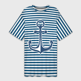 Платье-футболка 3D с принтом Тельняшка с якорем в Новосибирске,  |  | anchor | marine | vest | vest with anchor | морская | тельняшка | тельняшка с якорем | якорь