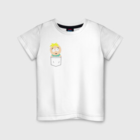 Детская футболка хлопок с принтом Баттерс в кармане в Новосибирске, 100% хлопок | круглый вырез горловины, полуприлегающий силуэт, длина до линии бедер | Тематика изображения на принте: batters | south park | баттерс | мульт | мультфильм | южный парк