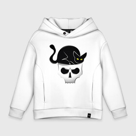 Детское худи Oversize хлопок с принтом Skull Cat в Новосибирске, френч-терри — 70% хлопок, 30% полиэстер. Мягкий теплый начес внутри —100% хлопок | боковые карманы, эластичные манжеты и нижняя кромка, капюшон на магнитной кнопке | animal | cat | cute | kitty | meow | друг | животные | киска | кися | китти | кот | котенок | котик | котэ | кошечка | кошка | мур | мяу | питомец | скелет | череп