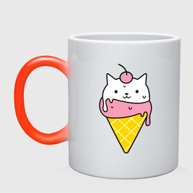 Кружка хамелеон с принтом Ice Cream Cat в Новосибирске, керамика | меняет цвет при нагревании, емкость 330 мл | animal | cat | cute | ice cream | kitty | meow | друг | животные | киска | кися | китти | кот | котенок | котик | котэ | кошечка | кошка | мороженое | мур | мяу | питомец
