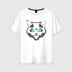 Женская футболка хлопок Oversize с принтом Angry Cat в Новосибирске, 100% хлопок | свободный крой, круглый ворот, спущенный рукав, длина до линии бедер
 | animal | cat | cute | kitty | meow | друг | животные | киска | кися | китти | кот | котенок | котик | котэ | кошечка | кошка | мур | мяу | питомец
