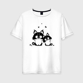 Женская футболка хлопок Oversize с принтом Котятки в Новосибирске, 100% хлопок | свободный крой, круглый ворот, спущенный рукав, длина до линии бедер
 | animal | cat | cute | kitty | meow | друг | животные | киска | кися | китти | кот | котенок | котик | котэ | кошечка | кошка | мур | мяу | питомец