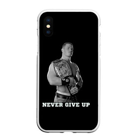 Чехол для iPhone XS Max матовый с принтом Never give up в Новосибирске, Силикон | Область печати: задняя сторона чехла, без боковых панелей | джон сина | знаменитость | никогда не сдавайся | пояс | рестлинг | черно белый