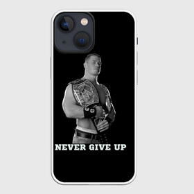 Чехол для iPhone 13 mini с принтом Never give up в Новосибирске,  |  | джон сина | знаменитость | никогда не сдавайся | пояс | рестлинг | черно белый