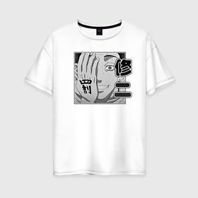 Женская футболка хлопок Oversize с принтом Токийские Мстители Ханма в Новосибирске, 100% хлопок | свободный крой, круглый ворот, спущенный рукав, длина до линии бедер
 | shuuji hanma | вальхалла | свастика | сюдзи | ханма