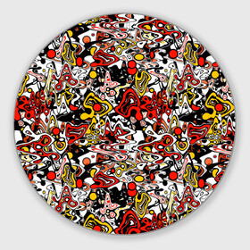 Коврик для мышки круглый с принтом Абстрактный разноцветный узор в Новосибирске, резина и полиэстер | круглая форма, изображение наносится на всю лицевую часть | абстрактный | граффити | желтый | красный | мазня | молодежный | популярный | разноцветный | рисунок | современный | черный