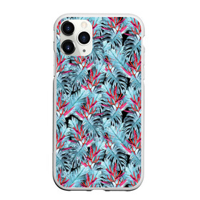 Чехол для iPhone 11 Pro матовый с принтом Розово-голубой тропический  в Новосибирске, Силикон |  | листья | листья монстеры | монстера | папоротник | пляжный | тропический | цветочный
