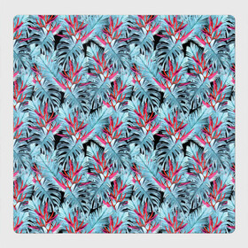 Магнитный плакат 3Х3 с принтом Розово-голубой тропический  в Новосибирске, Полимерный материал с магнитным слоем | 9 деталей размером 9*9 см | листья | листья монстеры | монстера | папоротник | пляжный | тропический | цветочный