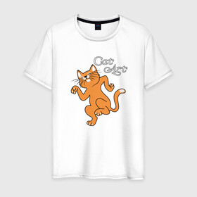 Мужская футболка хлопок с принтом Танец рыжего кота в Новосибирске, 100% хлопок | прямой крой, круглый вырез горловины, длина до линии бедер, слегка спущенное плечо. | cat | cat art | звери | котик | коты | кошки | рыжий кот | танец