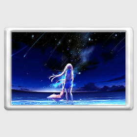 Магнит 45*70 с принтом Animegirl Night Sea в Новосибирске, Пластик | Размер: 78*52 мм; Размер печати: 70*45 | аниме девушка | градиент | девочка | звезды | луна | море | на каждый день | небо | облака | океан | персонаж | синее | синий