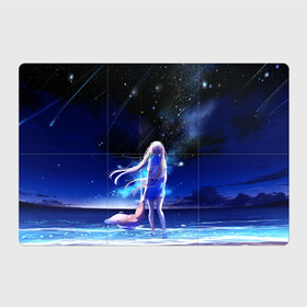 Магнитный плакат 3Х2 с принтом Animegirl Night Sea в Новосибирске, Полимерный материал с магнитным слоем | 6 деталей размером 9*9 см | аниме девушка | градиент | девочка | звезды | луна | море | на каждый день | небо | облака | океан | персонаж | синее | синий