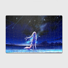 Головоломка Пазл магнитный 126 элементов с принтом Animegirl Night Sea в Новосибирске, полимерный материал с магнитным слоем | 126 деталей, размер изделия —  180*270 мм | Тематика изображения на принте: аниме девушка | градиент | девочка | звезды | луна | море | на каждый день | небо | облака | океан | персонаж | синее | синий