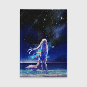 Обложка для автодокументов с принтом Animegirl Night Sea в Новосибирске, натуральная кожа |  размер 19,9*13 см; внутри 4 больших “конверта” для документов и один маленький отдел — туда идеально встанут права | аниме девушка | градиент | девочка | звезды | луна | море | на каждый день | небо | облака | океан | персонаж | синее | синий