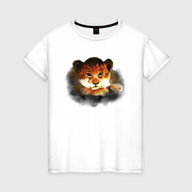Женская футболка хлопок с принтом Львенок акварельный в Новосибирске, 100% хлопок | прямой крой, круглый вырез горловины, длина до линии бедер, слегка спущенное плечо | africa | animal | cat | cute | kid | lion | lion cub | orange | африка | животное | кошка | лев | львенок | малыш | милый | оранжевый