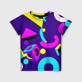 Детская футболка 3D с принтом Геометрические фигуры в Новосибирске, 100% гипоаллергенный полиэфир | прямой крой, круглый вырез горловины, длина до линии бедер, чуть спущенное плечо, ткань немного тянется | геометрический | красочный | мода | разноцветные 90 е | стиль | структура | текстура | ткань | узор | фон | цвет