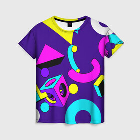 Женская футболка 3D с принтом Геометрические фигуры в Новосибирске, 100% полиэфир ( синтетическое хлопкоподобное полотно) | прямой крой, круглый вырез горловины, длина до линии бедер | геометрический | красочный | мода | разноцветные 90 е | стиль | структура | текстура | ткань | узор | фон | цвет