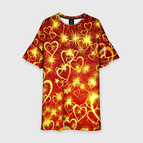Детское платье 3D с принтом Любовный взрыв в Новосибирске, 100% полиэстер | прямой силуэт, чуть расширенный к низу. Круглая горловина, на рукавах — воланы | Тематика изображения на принте: любовь | салют | сердечки | сердца | сердце | фейверк