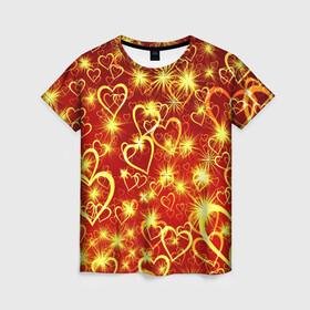 Женская футболка 3D с принтом Любовный взрыв в Новосибирске, 100% полиэфир ( синтетическое хлопкоподобное полотно) | прямой крой, круглый вырез горловины, длина до линии бедер | любовь | салют | сердечки | сердца | сердце | фейверк