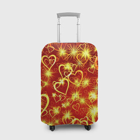 Чехол для чемодана 3D с принтом Любовный взрыв в Новосибирске, 86% полиэфир, 14% спандекс | двустороннее нанесение принта, прорези для ручек и колес | Тематика изображения на принте: любовь | салют | сердечки | сердца | сердце | фейверк