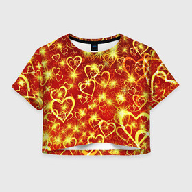 Женская футболка Crop-top 3D с принтом Любовный взрыв в Новосибирске, 100% полиэстер | круглая горловина, длина футболки до линии талии, рукава с отворотами | любовь | салют | сердечки | сердца | сердце | фейверк
