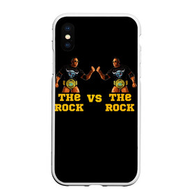 Чехол для iPhone XS Max матовый с принтом The ROCK VS The ROCK в Новосибирске, Силикон | Область печати: задняя сторона чехла, без боковых панелей | Тематика изображения на принте: versus | двойники | дуэйн джонсон | жёлтый | пояс | скала против скалы | чёрный