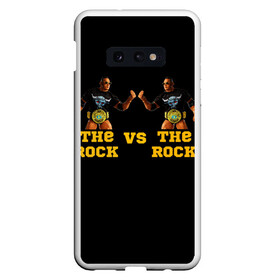 Чехол для Samsung S10E с принтом The ROCK VS The ROCK в Новосибирске, Силикон | Область печати: задняя сторона чехла, без боковых панелей | Тематика изображения на принте: versus | двойники | дуэйн джонсон | жёлтый | пояс | скала против скалы | чёрный