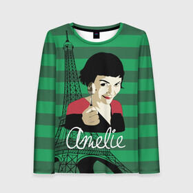 Женский лонгслив 3D с принтом Amelie в Новосибирске, 100% полиэстер | длинные рукава, круглый вырез горловины, полуприлегающий силуэт | amelie | eiffel tower | french comedy | holding a spoon | paris | the fabulous destiny of amelie poulain | амели | держит ложку | комедия | невероятная судьба амели пулен | париж | романтическая | французская | эйфелева башня