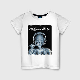 Детская футболка хлопок с принтом Halloween Party в Новосибирске, 100% хлопок | круглый вырез горловины, полуприлегающий силуэт, длина до линии бедер | halloween | party | skeleton | x ray | вечеринка | рентген | скелет | хэллоуин
