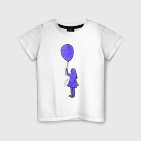 Детская футболка хлопок с принтом Девочка с шариком в Новосибирске, 100% хлопок | круглый вырез горловины, полуприлегающий силуэт, длина до линии бедер | акварель | воздушный шарик | девочка | космос