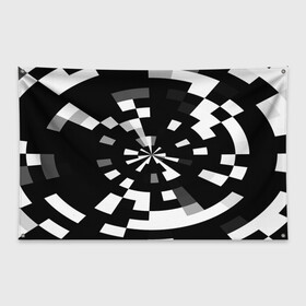 Флаг-баннер с принтом Черно-белый фон иллюзии в Новосибирске, 100% полиэстер | размер 67 х 109 см, плотность ткани — 95 г/м2; по краям флага есть четыре люверса для крепления | абстрактный | геометрический | дизайн | иллюзия | кривая | линии | пиксель | текстура | узор