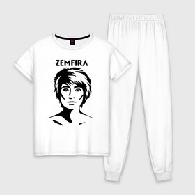 Женская пижама хлопок с принтом ZEMFIRA эскиз портрет в Новосибирске, 100% хлопок | брюки и футболка прямого кроя, без карманов, на брюках мягкая резинка на поясе и по низу штанин | group | russian rock | zemfira | zемфира | автор исполнитель | группа | женский | земфира | земфирка | земфирочка | инди рок | композитор | певица | писательница | поп рок | поэтесса | рамазанова | русский рок