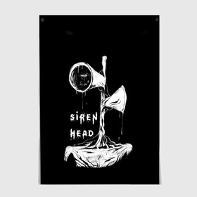 Постер с принтом Сиреноголовый ЧБ Siren Head в Новосибирске, 100% бумага
 | бумага, плотность 150 мг. Матовая, но за счет высокого коэффициента гладкости имеет небольшой блеск и дает на свету блики, но в отличии от глянцевой бумаги не покрыта лаком | forest | games | monster | night | siren head | детям | игры | лес | монстр | надпись | ночь | сирена | сиреноголовый | солнце | страшилка | текст | темно | туман | ужастик | хоррор