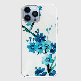 Чехол для iPhone 13 Pro Max с принтом Голубая сакура в Новосибирске,  |  | Тематика изображения на принте: акварель | белый | нежный | растительное | рисунок | цветочный | цветы