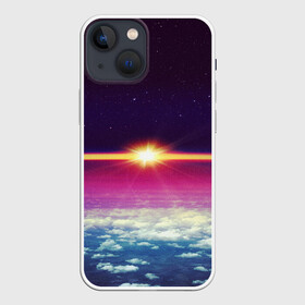 Чехол для iPhone 13 mini с принтом МЕЖДУ НЕБОМ И ЗЕМЛЁЙ в Новосибирске,  |  | земля | космос | лучи. звёзды | облака | рассвет | солнце