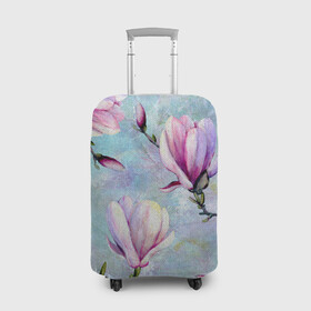 Чехол для чемодана 3D с принтом Живописная магнолия в Новосибирске, 86% полиэфир, 14% спандекс | двустороннее нанесение принта, прорези для ручек и колес | бутоны | весна | живописный | живопись | картина | крупные цветы | магнолия | небесный | нежные | холст | художественный | цветочки | цветочный | цветы
