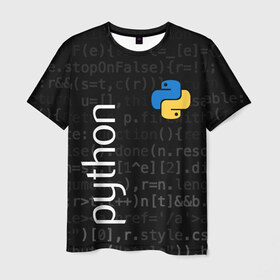 Мужская футболка 3D с принтом PYTHON / ПАЙТОН в Новосибирске, 100% полиэфир | прямой крой, круглый вырез горловины, длина до линии бедер | big data | hacker | it | python | айти | база данных | взлом | искусственный интелект. | кодер | нейросети | пайтон | питон | прогер | программирование | программист | разработчик | хакер | языки программирования