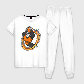 Женская пижама хлопок с принтом Phoenix Gorilla в Новосибирске, 100% хлопок | брюки и футболка прямого кроя, без карманов, на брюках мягкая резинка на поясе и по низу штанин | basketball | monkey | mvp | nba | phoenix | sport | streetball | suns | аризона | баскетбол | горилла | животные | игра | крис пол | мяч | нба | обезьяна | санс | спорт | стритбол | тренер | финикс | чемпион