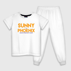 Детская пижама хлопок с принтом Sunny In Phoenix в Новосибирске, 100% хлопок |  брюки и футболка прямого кроя, без карманов, на брюках мягкая резинка на поясе и по низу штанин
 | Тематика изображения на принте: basketball | mvp | nba | phoenix | sport | streetball | suns | аризона | баскетбол | игра | крис пол | мяч | нба | санс | спорт | стритбол | тренер | финикс | чемпион
