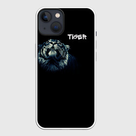 Чехол для iPhone 13 с принтом Тигр в Новосибирске,  |  | дикие животные | надпись | синий | тигр
