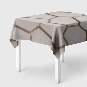 Скатерть 3D с принтом Ячейки в Новосибирске, 100% полиэстер (ткань не мнется и не растягивается) | Размер: 150*150 см | 3d | бежевый | бетон | плиты | серый | соты | спокойный | структура | текстура | ячеистый