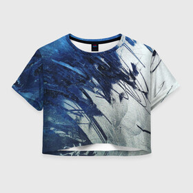 Женская футболка Crop-top 3D с принтом Серо-синее абстрактное в Новосибирске, 100% полиэстер | круглая горловина, длина футболки до линии талии, рукава с отворотами | абстракция | двухцветное | серое | синее | спокойное