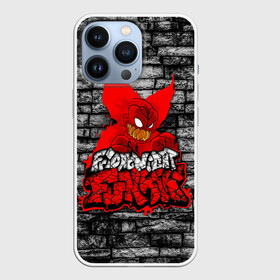 Чехол для iPhone 13 Pro с принтом Friday Night Funkin TrickyWall в Новосибирске,  |  | black | brick | character | clown | demon | fire | fnf | friday night funkin | red | tricky | white | белый | буквы | демон | игра | картинка | кирпич | клоун | красный | логотип | микрофон | огонь | персонаж | рисовка | трещины | трики | фра
