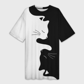 Платье-футболка 3D с принтом Коты инь янь в Новосибирске,  |  | Тематика изображения на принте: cat | домашние животные | звери | инь и янь | инь янь | кот | коты | кошка | кошки | черно белое | чернобелое | черное и белое