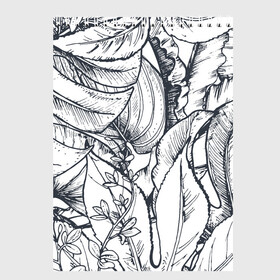 Скетчбук с принтом Тропические листья в Новосибирске, 100% бумага
 | 48 листов, плотность листов — 100 г/м2, плотность картонной обложки — 250 г/м2. Листы скреплены сверху удобной пружинной спиралью | Тематика изображения на принте: plants | растения | тропические листья | цветы | чёрно белые листья