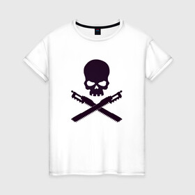Женская футболка хлопок с принтом Warhammer Roger в Новосибирске, 100% хлопок | прямой крой, круглый вырез горловины, длина до линии бедер, слегка спущенное плечо | chainsword | jolly roger | pirate | skull | warhammer | вархаммер | пиломеч | пиратский флаг | череп