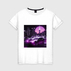 Женская футболка хлопок с принтом Neon Citroen в Новосибирске, 100% хлопок | прямой крой, круглый вырез горловины, длина до линии бедер, слегка спущенное плечо | citroen | city | neon | sunset | авто | город | закат | неон | ночь | ситроен