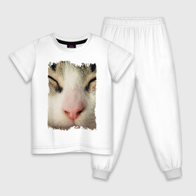 Детская пижама хлопок с принтом Котик в Новосибирске, 100% хлопок |  брюки и футболка прямого кроя, без карманов, на брюках мягкая резинка на поясе и по низу штанин
 | домашние животные | животные | забавные животные | кот | нос | нос кота | полосатый кот | розовый нос